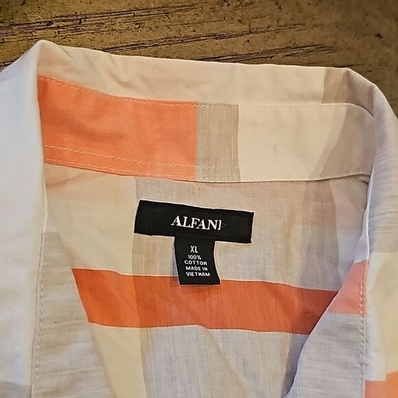 Alfani gray orange plaid button down shirt XL 100% cotton - Picture 4 of 12